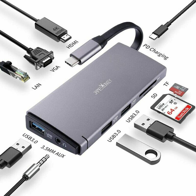 [USB C Hub Adapter, 10-in-1 Type C Adapter] James Donkey USB C Hub Adapter, 10-in-1 Type C Adapter