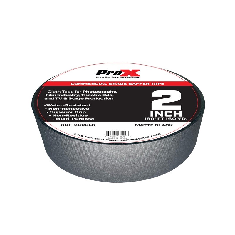 [00006] ProX XGF-260BLK 2 Inch 180FT 60YD Matte Black Commercial Grade Gaffer Tape Pros Choice Non-Residue