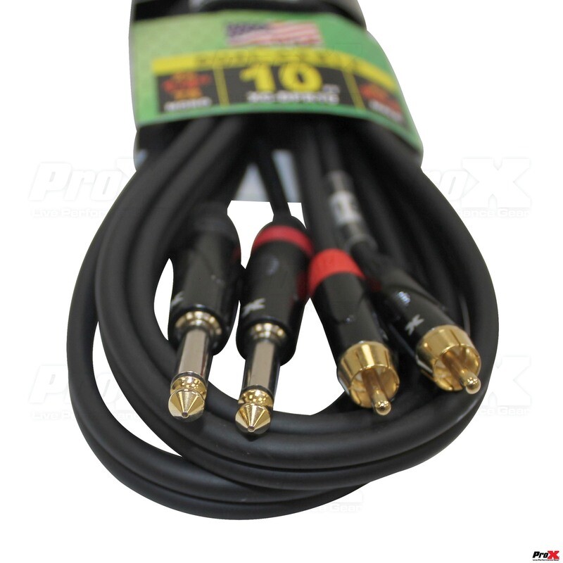 [ProX XC-DPR10] 10 Ft. Unbalanced Dual 1/4" TS-M to Dual RCA-M High Performance Audio Cable ProX XC-DPR10