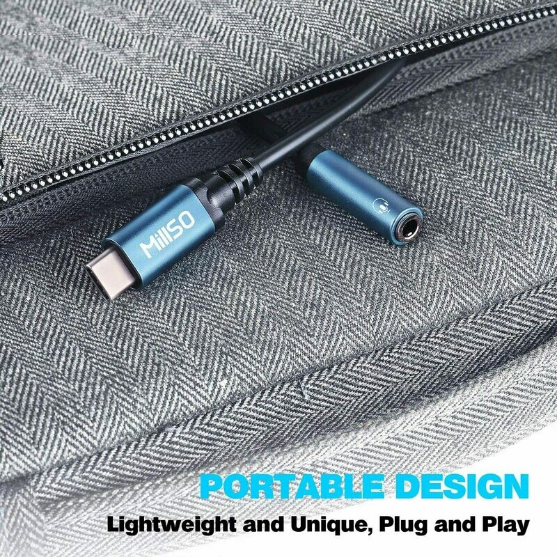 [MillSO USB Type C to 3.5mm] MillSO USB Type C to 3.5mm Headphone Jack Adapter, Sapphire Blue TRRS Type-C Male to 3.5mm Female Headset Jack Aux Audio Cable Cord Built-in DAC Chip for Headphone, Speaker, Car Stereo - 11 inch