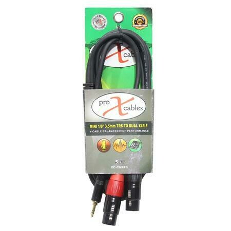ProX XC-CMXF5 5' 1/8" (3.5mm) Mini TRS-M to Dual XLR-F High Performance Audio Y Cable SKU: PRXXCCMXF5 MFR: XC-CMXF5